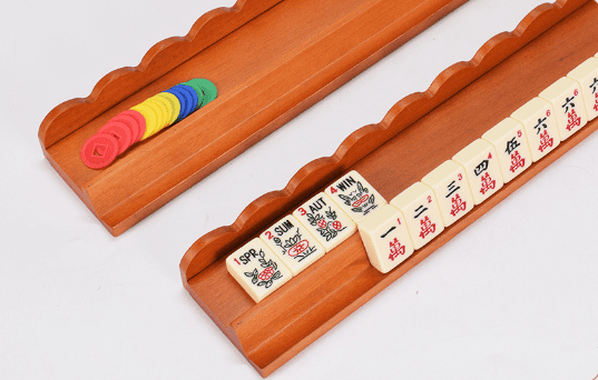 17-Inch Wooden Mahjong Racks with Putter 2-in-1 card arranging ruler(RL natural wood color 1 PC)