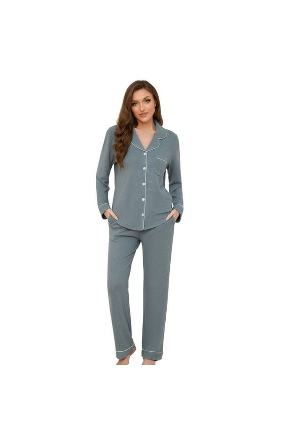 Womens Pajama Sets, Ultra Soft Button Down Loungewear Long Sleeve Pjs Sets,(Light Green Mel.M)