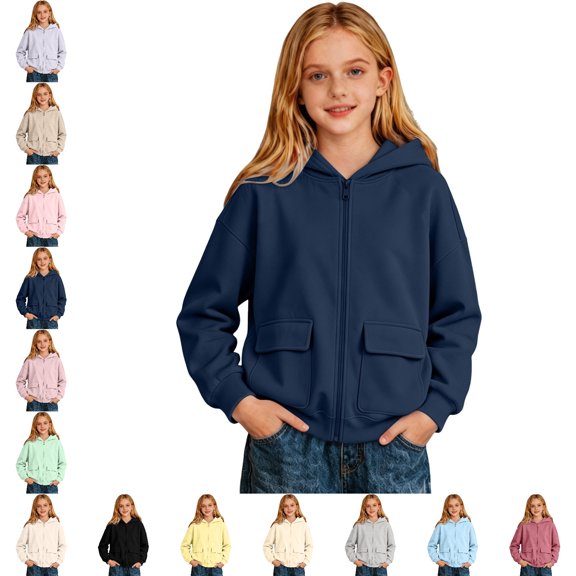 Girls Hoodie Full Zip Up Long Sleeve Sweatshirts with Pockets Cute Clothes