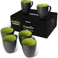 thumbnail image 1 of MIAMIO - 6 x 350 ml Stoneware Coffee Mug/Cup Set - Le Papillon Collection (Black-Green), 1 of 7