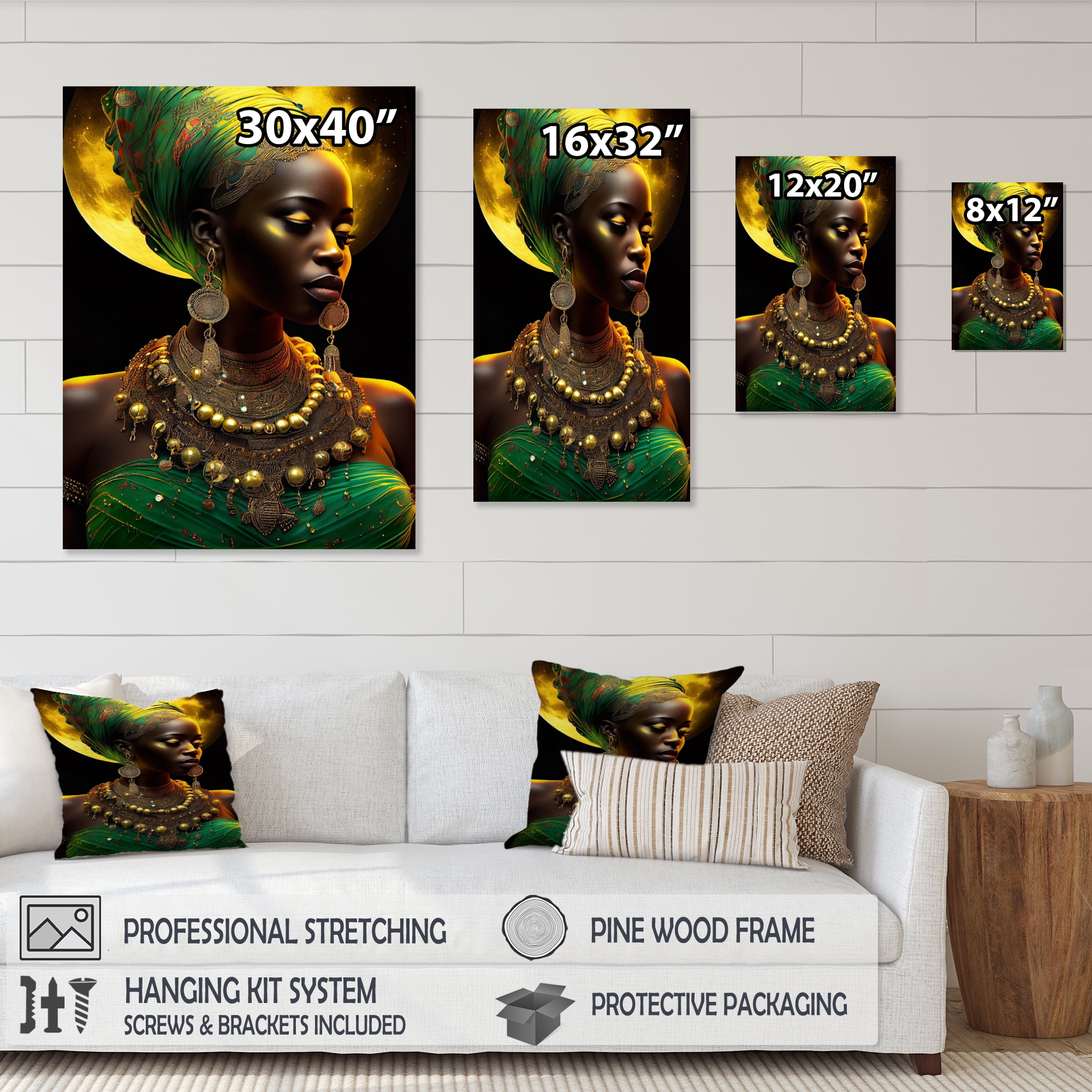 Designart Emerald Queen African Woman Under Moon III Canvas Wall Art