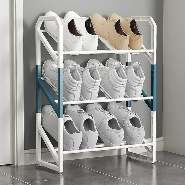 Zapatero Seplovoe azul, organizador de zapatos de 3 niveles con estantes metálicos, capacidad para hasta 6 pares de zapatos