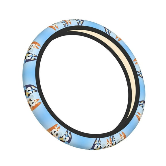 Lsque Bluey Pattern Elastic Stretch Steering Wheel Cover,Universal 15 inch, Microfiber Breathable Ice Silk, Anti-Slip, Odorless, Easy Carry