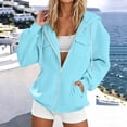thumbnail image 2 of Drawstring Zip Up Hoodies for Women Solid Color Casual Sports Style Winter Fashion Zipper Style Long Sleeved Sweatshirt Fall Winter Track Jackets with Pockets, 2 of 6