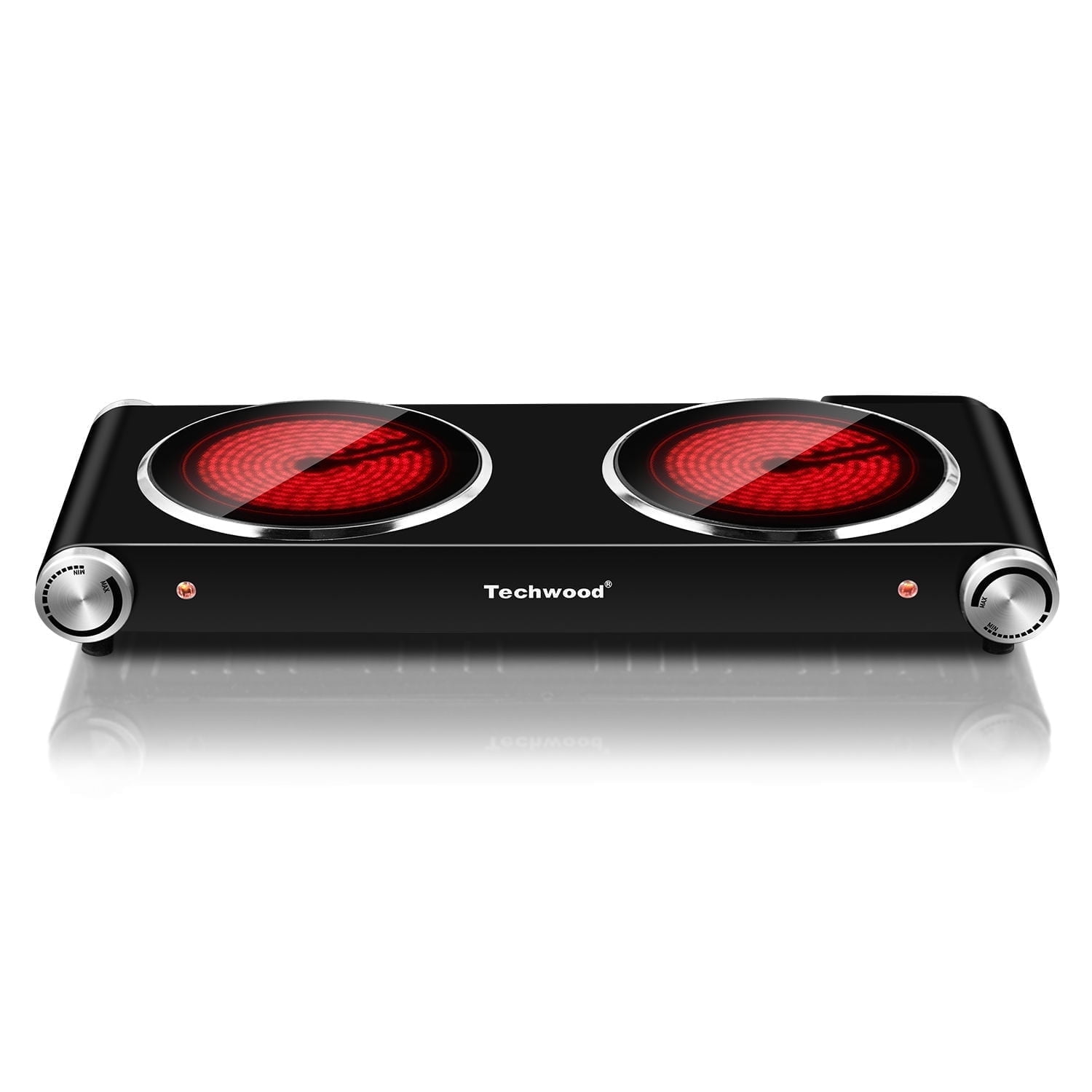 Techwood 1800W Electric Hot Plate Cooktop, 2 Burners, Stainless Steel, Infrared Heating, Knob Control, Portable & Easy to Clean