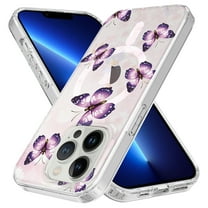 Rosebono For iPhone 14 Plus Case Compatible with MagSafe, Butterfly IMD Hybrid Bling Glitter Sparkle Laser Marble Graphic Fashion Cute Colorful Skin Cover Shockproof Case for iPhone 14 Plus