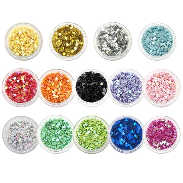 14 cajas de adornos para uñas con forma de estrella, purpurina para uñas, adornos para decoración de uñas, lentejuelas para uñas