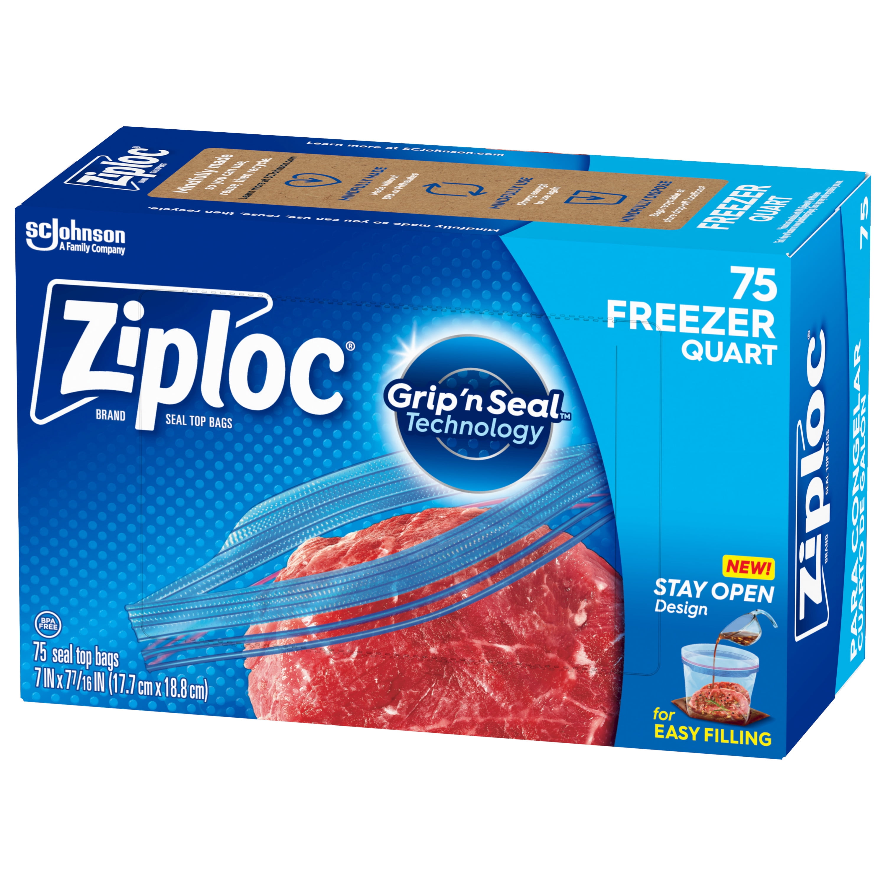 Ziploc Freezer Pint Bag, Grip 'n Seal Technology, Reusable, 20 Count