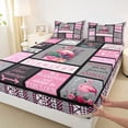 thumbnail image 3 of Homewish Cartoon Flamingo Animal Full Size Sheets, Romantic Rose Floral Bed Sheets, Grey Pink Plaid Sheet Sets, Microfiber Bedroom Decor, 4-Piece, 3 of 7