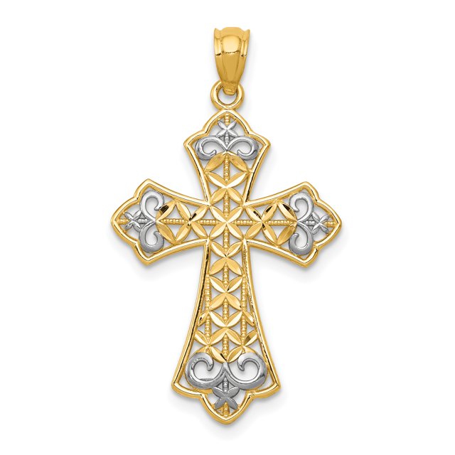 14k Or Jaune Croix Filigrane Pendentif Pendentif Fantaisie Religieuse