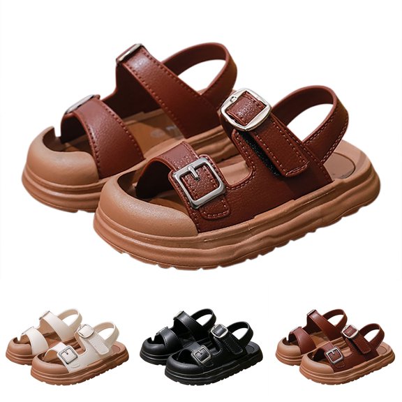 (0-3.5Years) Boys Girls Vintage Double Buckle Sandals Closed Toe Anti-Kick Soft Non-Slip Sole Summer Shoes for Toddler Baby Kids White 9 Toddler(27)