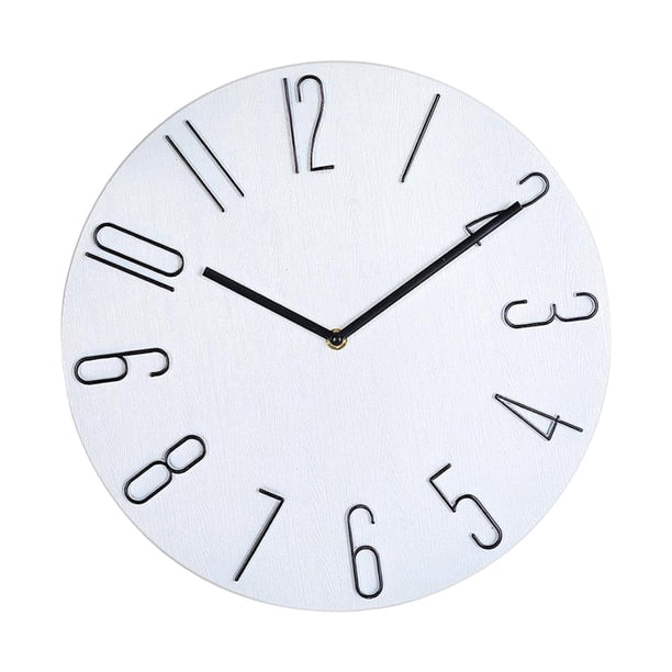 Reloj de pared de cuarzo de 35 cm, silencioso, para colgar en el pasillo, de 14 pulgadas, ideal como regalo. Blanco