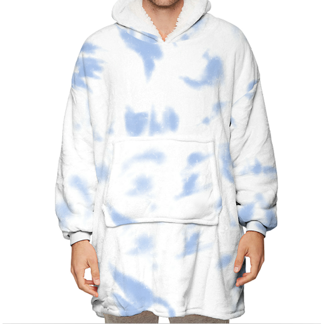 TheFound Blanket Hoodie Cartoon Animal Print Sherpa Lining Hooded Sweatshirt