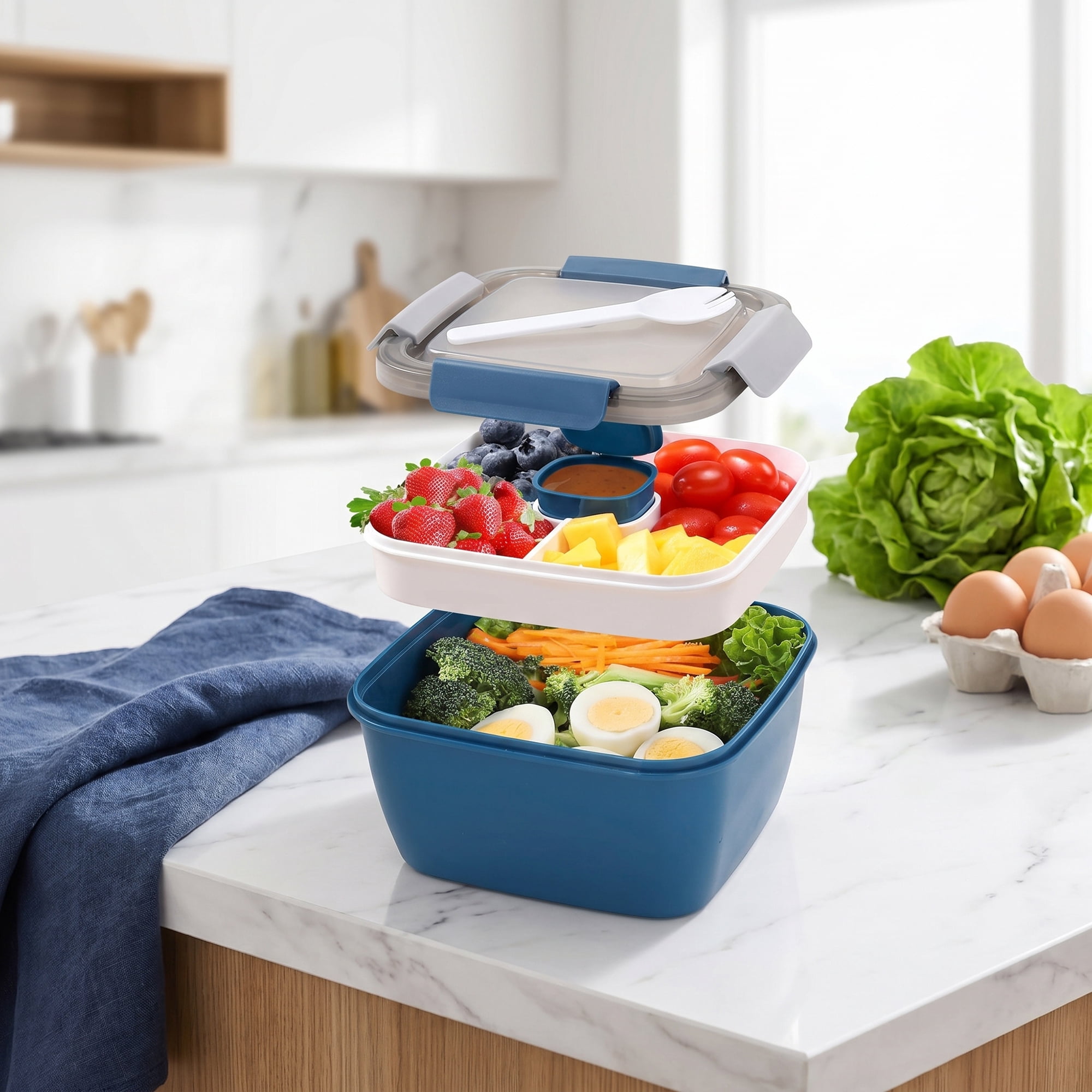 Unique Bargains Lunch Leak-Proof Meal Prep Container with Dressing Cup Blue-1