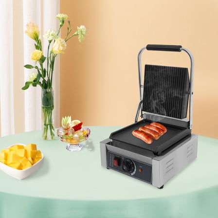 1800W 110V Commercial Panini Press Grill, Double-Sided Heating Sandwich Maker w/ Enamel Coating for Restaurants & Food Trucks