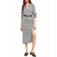 thumbnail image 3 of Womens Striped Sweater Dress Fall Chunky Knit V Neck Collared Long Sleeve Slit Loose Midi Dresses Grey XXXL, 3 of 9