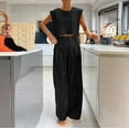 thumbnail image 2 of Bmisegm Women's Casual Glossy Vest and Wide Leg Pants Two Piece Set Round Neck Sleeveless Crop Top Long Pants Party Outfit Womens Pant Suit Black S, 2 of 8