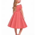 thumbnail image 5 of YHAJDS Girls Plaid Summer Dress Plaid Print Short Sleeve Peter Pan Collar Button Down Smocked Waist Dance Dress Size 5-14 Year, 5 of 6