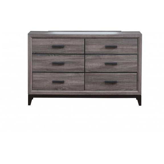 HomeRoots 478651 58 in. Solid Wood Six Drawer Double Dresser, Grey