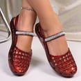 thumbnail image 2 of Clear Mary Jane Jelly Shoes for Women, Rhinestone Buckle Transparent Retro Glitter Hollow Grid Breathable Flat Sandals, Coquette Soft Beach Shoes, 2 of 8
