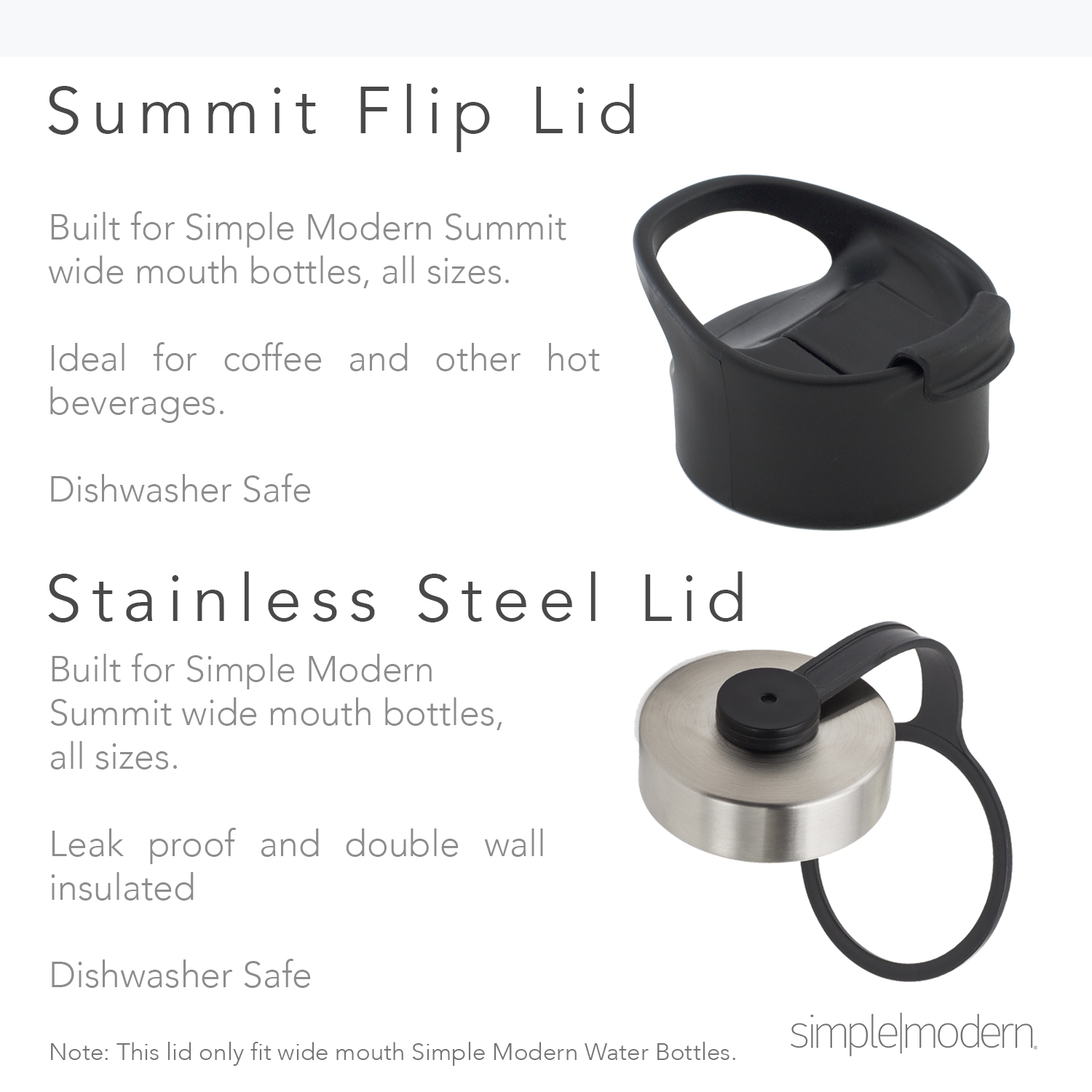Simple Modern Summit 18 oz Silver and Black Double Wall Vacuum Insulated Stainless Steel Water Bottle with Wide Mouth and Flip-Top Lid