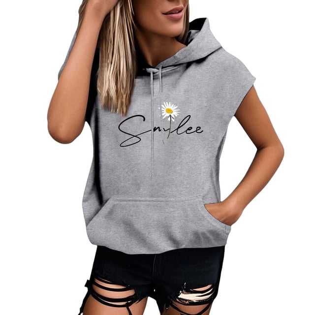 HUITKMM Chandails pour Femmes Tendance Grande Taille Mode Lettre Sweat à Capuche Manches Courtes Blouse Ample