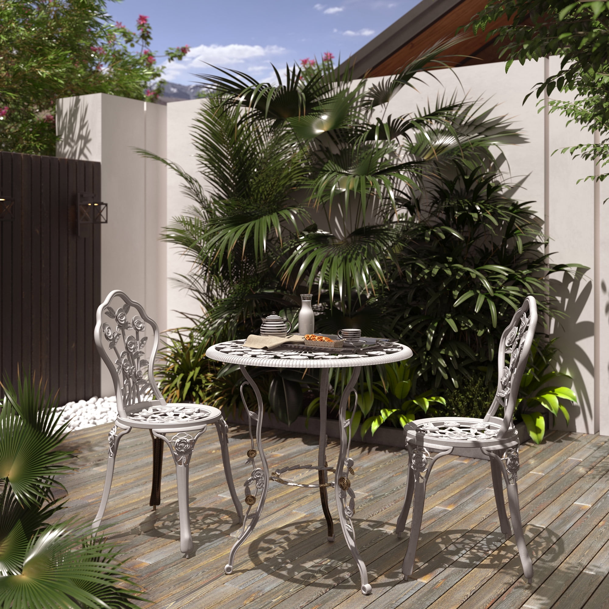 BELLEZE Bistro 3 Piece Patio Set Weather Resistant Round Table 2 Chairs White Cast Walmart