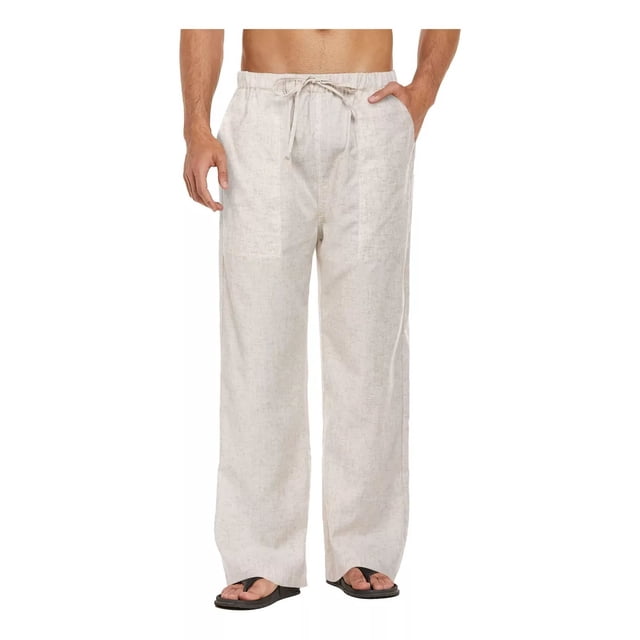 Pants Para Hombre Suelto De Lino Pantalóns De Casual Ligero