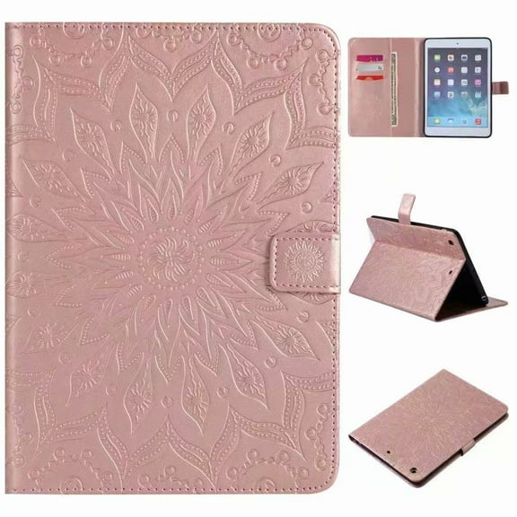 For iPad 9.7 2017 Sunflower Embossed PU Leather Flip Stand Case Auto Wake/Sleep Smart Cover