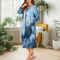 thumbnail image 3 of Xoenoiee Blue Marble Print Robes for Women Zipper Front Bathrobe Long Sleeve House Coat Long Nightgown With Pockets Soft Loungewear, Size S, 3 of 7