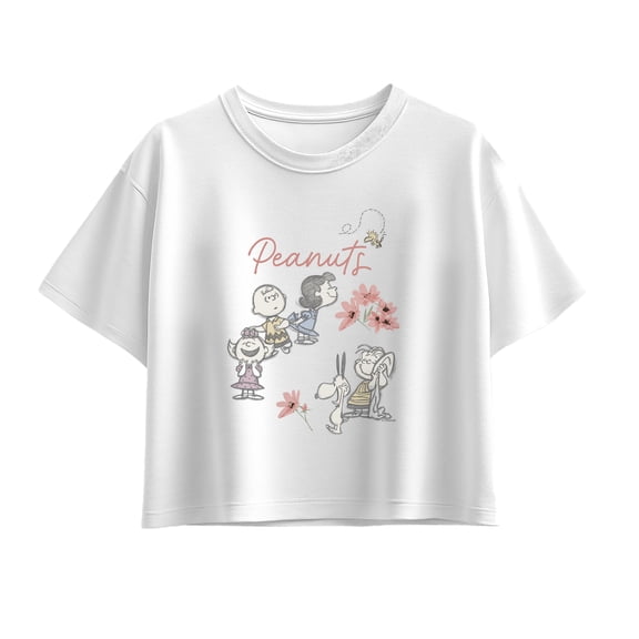 Peanuts - Flowers and Friends Drawing - Youth Girls Boxy T-Shirt