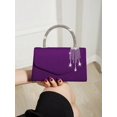 thumbnail image 3 of RUMANLAND Women's Purple Velvet Evening Clutch Purse Rhinestone Handle Crystal Tassel Party Handbag, 3 of 6