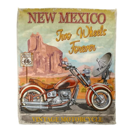 ASHLEIGH Flannel Throw Blanket Antique Road Vintage Route 66 New Mexico Motorcycle America Soft for Bed Sofa and Couch 50x60