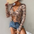 thumbnail image 4 of Moda mujer manga larga rayas cuello en V vendaje Casual camiseta Tops blusa Fridja  bvmnju3575, 4 of 9