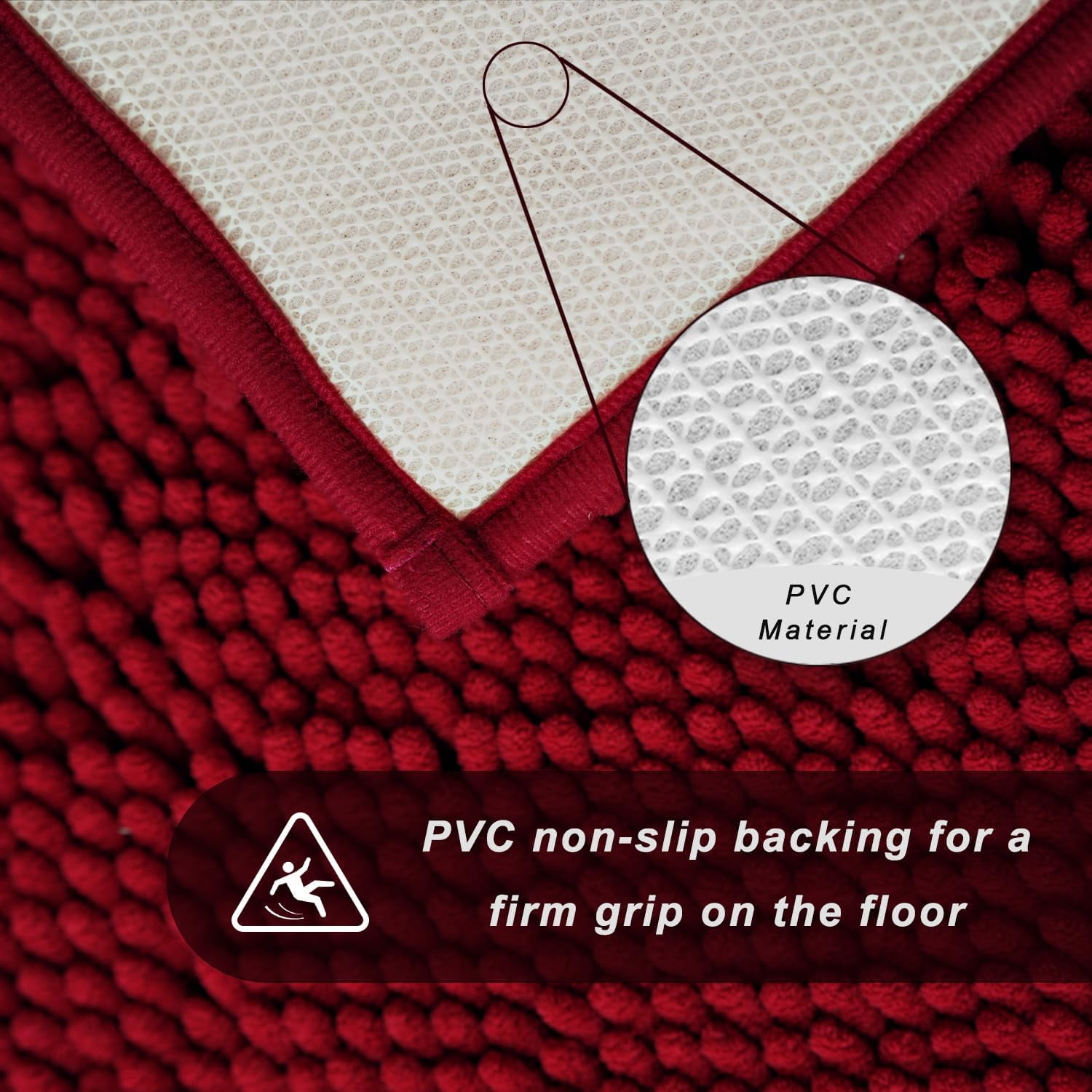 Bathroom Rugs Sets 2 Piece, Ultra Soft Absorbent Bath mat Chenille Bathroom Rug, Antiskid Bath mats Washable Bathroom mat (20x32 inch + 16x24 inch) Burgundy