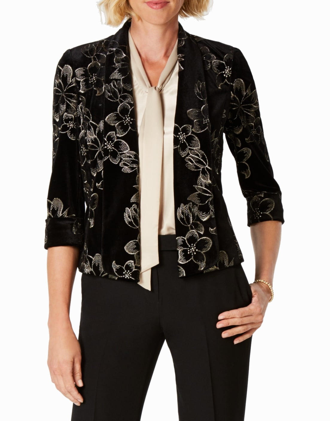 Kasper Womens Velvet Floral Jacket Kasper Womens Velvet Floral Jacket