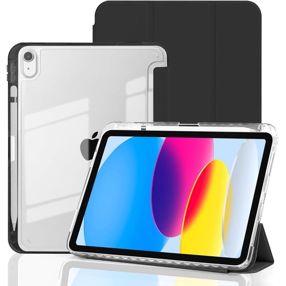 Case for iPad A16 11th Generation 11 Inch 2025, iPad 10th Generation 10.9 Inch 2022, Hybrid Protective Cover with Pencil Holder, Clear Transparent Back Shell Anti-Yellowing Case, Light Blue