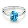 thumbnail image 2 of Gem Stone King 925 Silver and 10K Yellow Gold Swiss Blue Topaz Solitaire Engagement Ring for Women | 2.25 Cttw | Oval 9X7MM | Gemstone November Birthstone (Size 6), 2 of 4