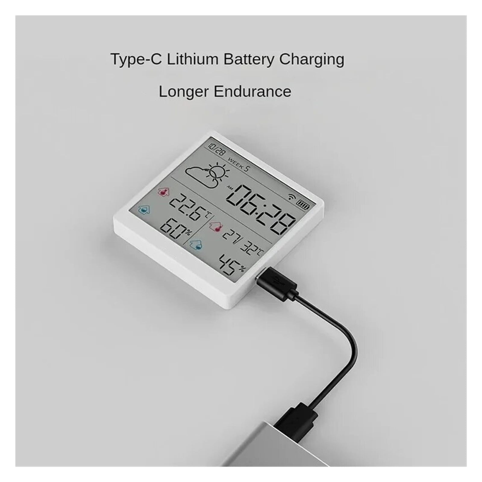 Electronic Temperature Humidity Sensor Wifi Smart Home Weather Station Rechargeable ,Weather Forecast