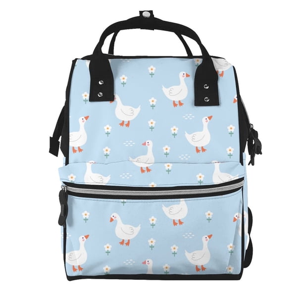 Easygdp Goose White Flowers para Bolsa de Bebé de Gran Capacidad con Múltiples Bolsillos, Bolsa de Pañales para Padres, Bolsa de Viaje Organizada y Elegante