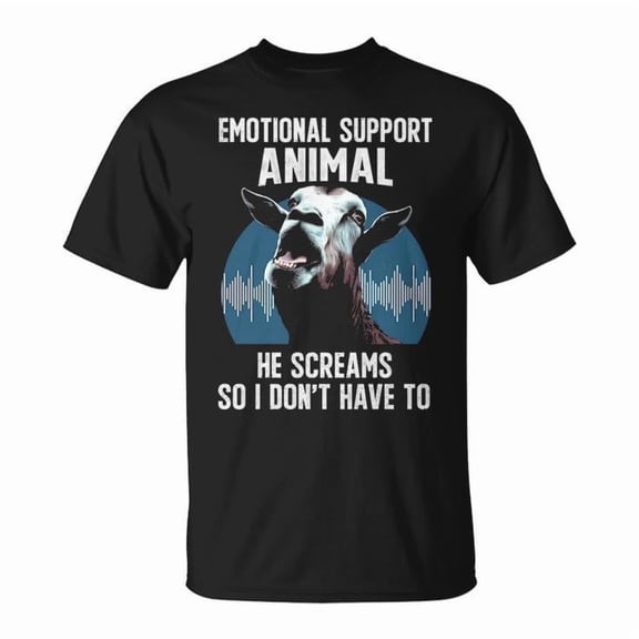 Screaming Goat Emotional Support Animal Graphic Tee Unisex Adult Cotton T-Shirt Comfortable Casual Wear for Goat Owners and Animal Lovers, Size M, Color Black