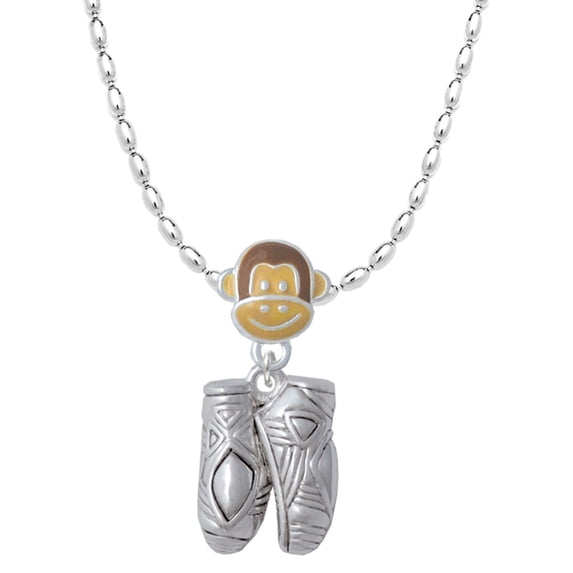 Delight Jewelry Silvertone Large Ballet Slippers Mia Monkey Charm Necklace