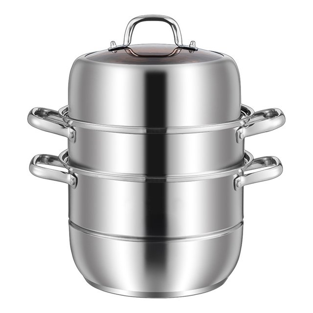 Olla Vaporera Acero Inoxidable 3 Niveles 11 Pulgadas Con Tapa Y Asa