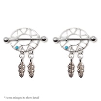 Rhodium Plated Dream Catcher Nipple Shields 316L Surgical Steel - Sold in Pairs