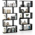 thumbnail image 1 of ZYPPPA 5-Tier Geometric Bookshelf, S Shaped Bookcase w/Anti-Toppling Device, Freestanding Room Divider, Industrial Home Office Decor Wood Open Storage Display Shelf for Living Room (2, Black), 1 of 18