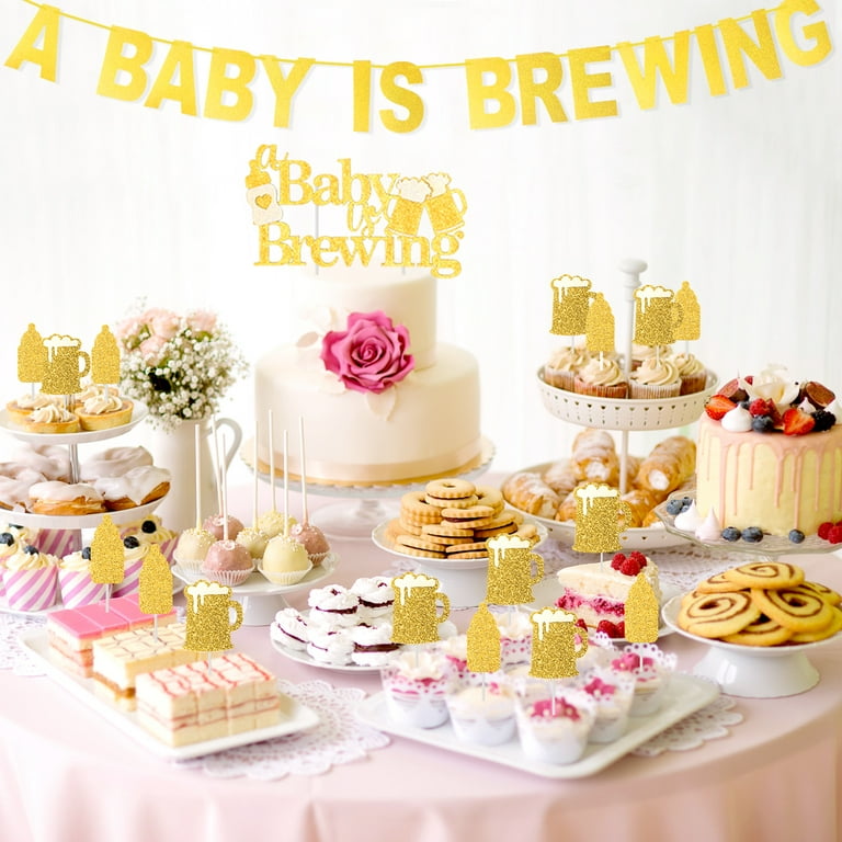 A Baby is Brewing Baby Shower Decorations Baby Brewing Banner Balloons Cake Toppers Beer Themed Party for Gender Reveal Pregnancy Announcement Party