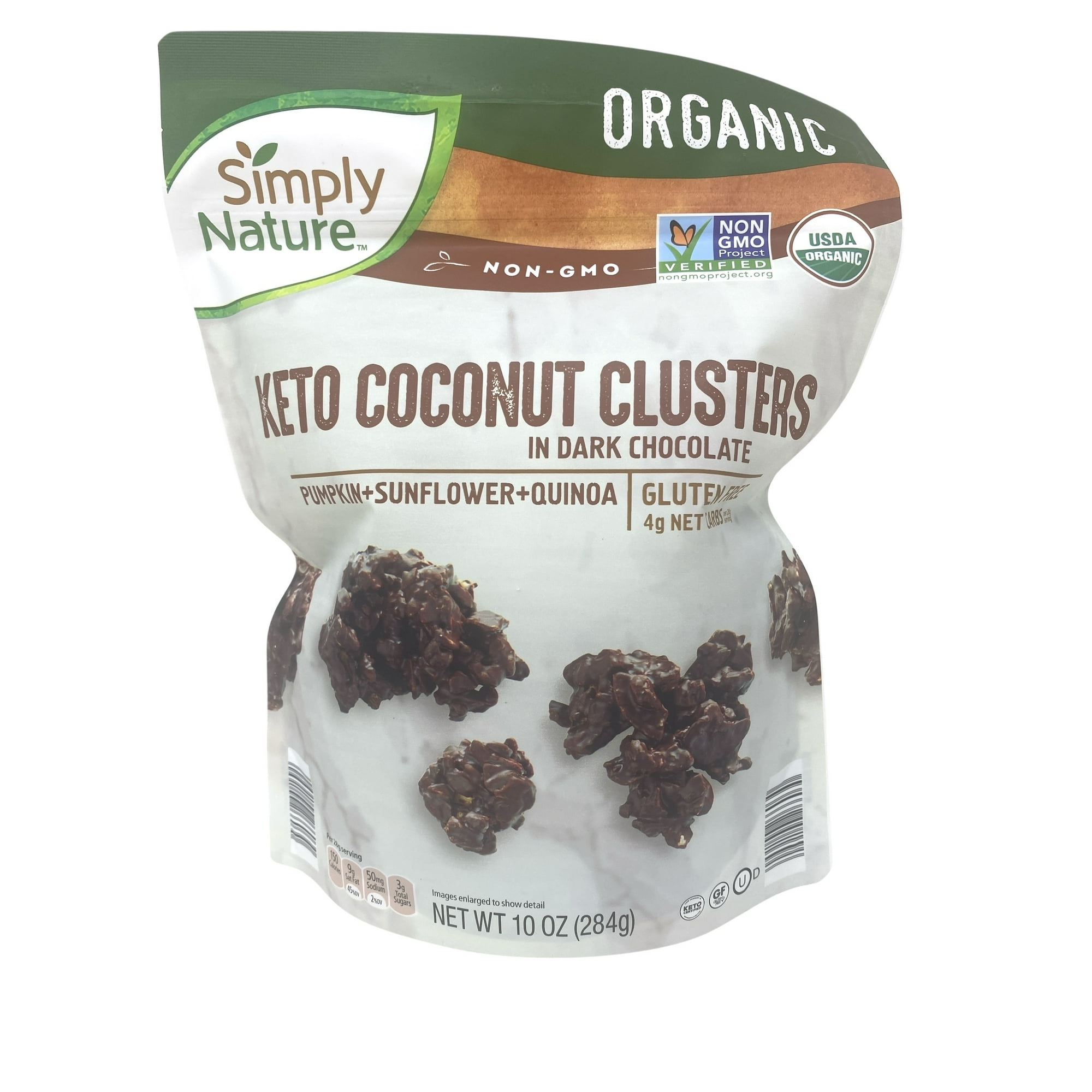 Simply Nature Organic Keto Coconut Clusters with Dark Chocolate, Pumpkin Seeds, Quinoa & Sunflower Seeds, 10 oz