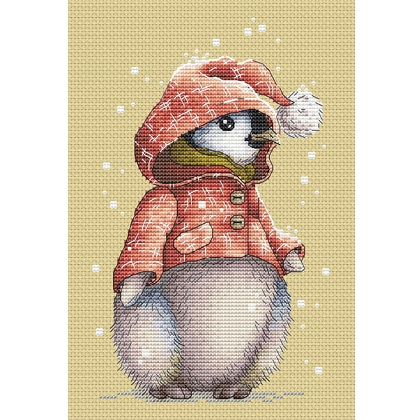 Hilo bordado pingüino de invierno punto de cruz completo 14CT algodón contado 24x35cm