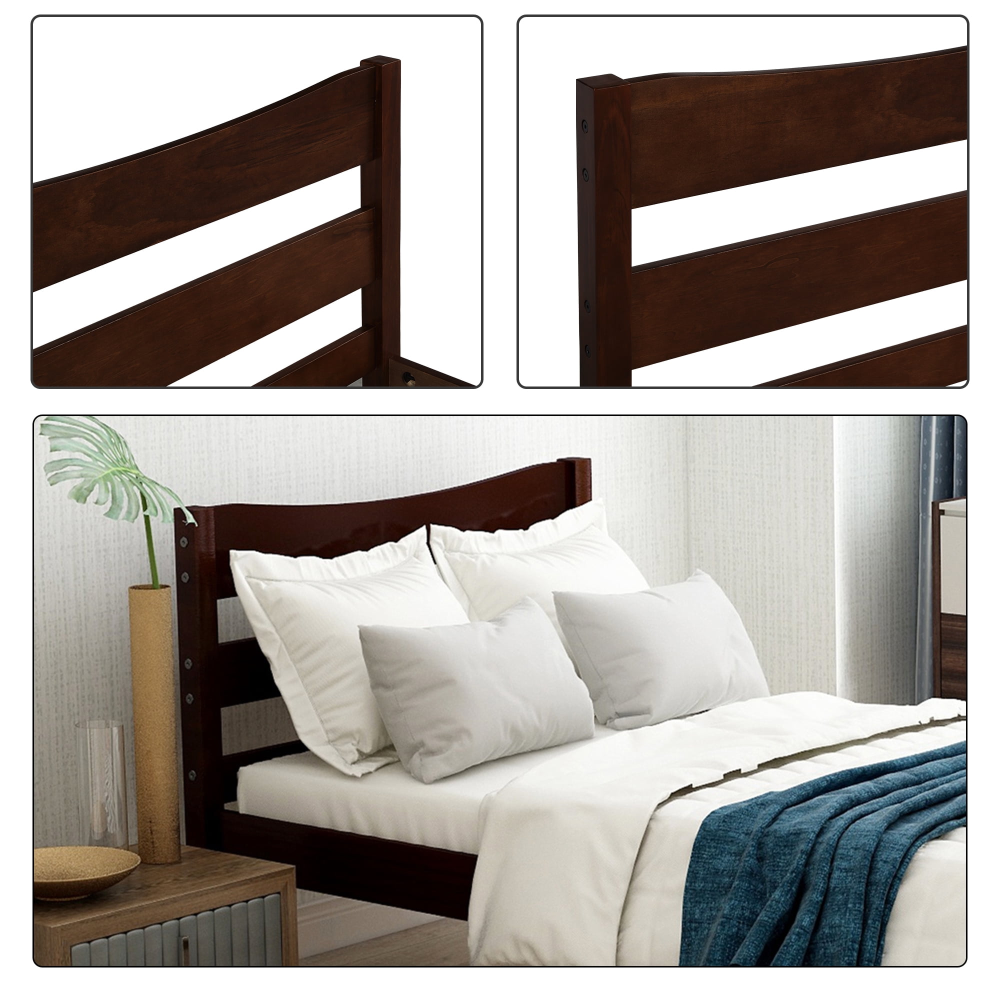 Gewnee Solid Wood Twin Size Platform Bed Frame with Headboard and Footboard for Kids Adults,Espresso