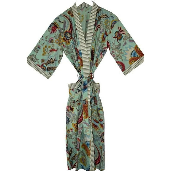 Rajbhoomi Handicrafts Women Kimono Robes Cotton Lightweight Robe Short Knit Bathrobe Sleepwear Ladies Loungewear